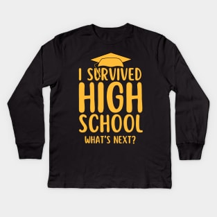 I Survived High School Graduation Funny Class of 2024 Graduate Student Gift Kids Long Sleeve T-Shirt